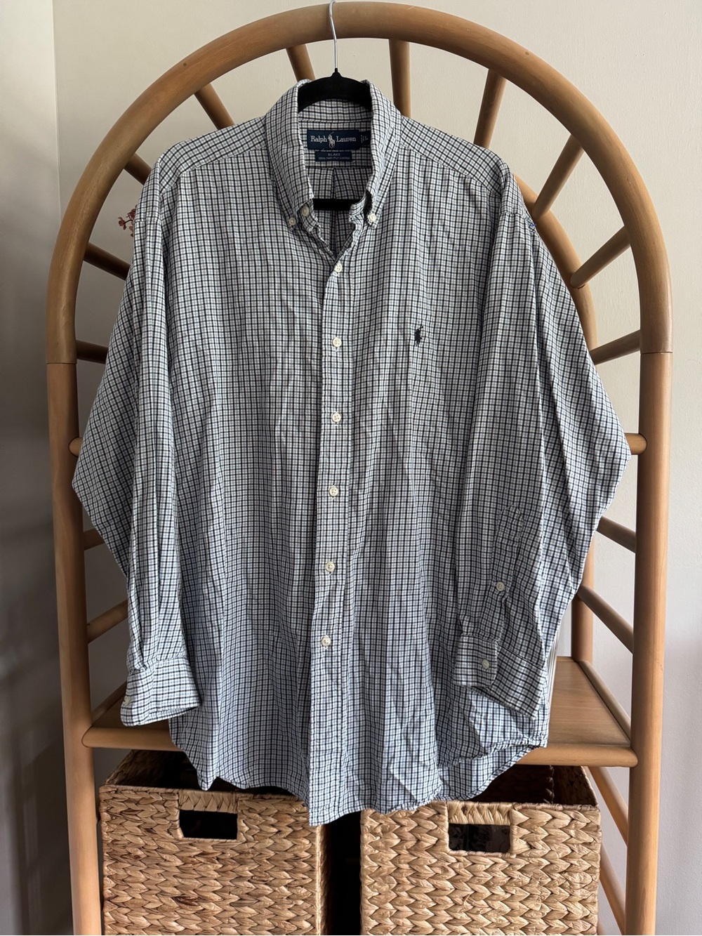 Y2K Ralph Lauren Blake Large Button Down Shirt | Blue Windowpane Check - Large